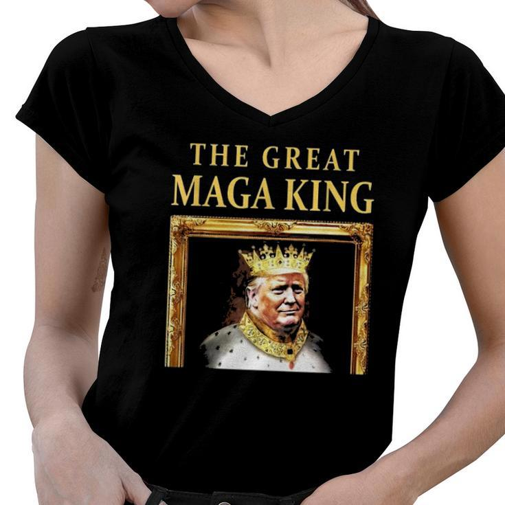 The Great Maga King Trump Portrait Ultra Maga King Women V-Neck T-Shirt