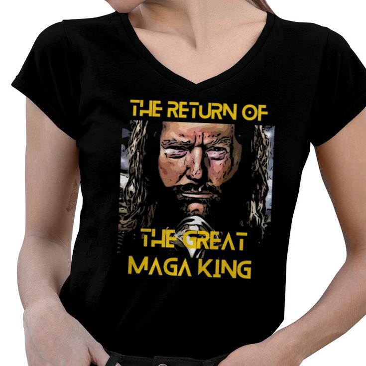 The Return Of The Great Maga King Ultra Maga Trump Design Women V-Neck T-Shirt