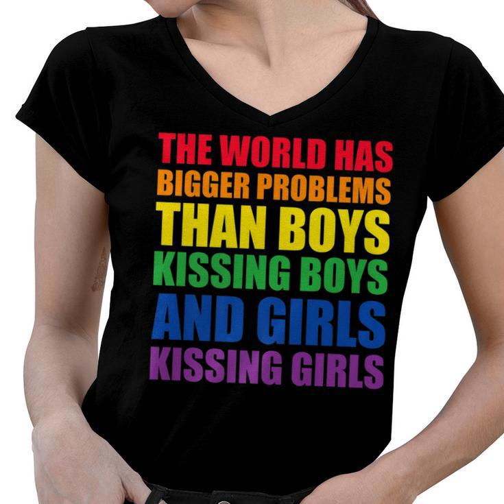 The World Has Bigger Problems Lgbt-Q Pride Gay Proud Ally   Women V-Neck T-Shirt