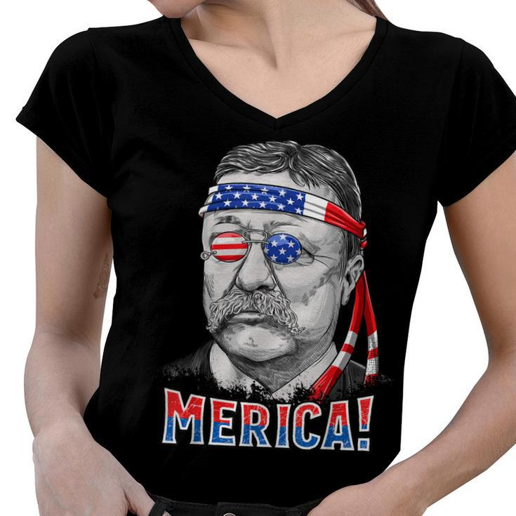 Theodore Roosevelt Merica 4Th July Men Usa Us President  Women V-Neck T-Shirt