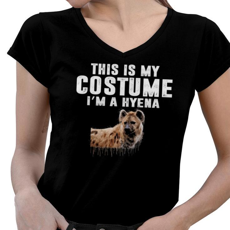 This Is My Hyena Costume Animal Graphic Funny Halloween Women V-Neck T-Shirt