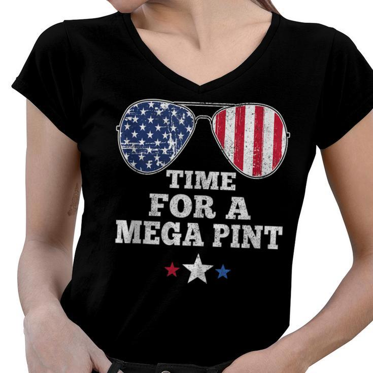 Time For A Mega Pint Funny 4Th Of July Patriotic Sunglasses  Women V-Neck T-Shirt