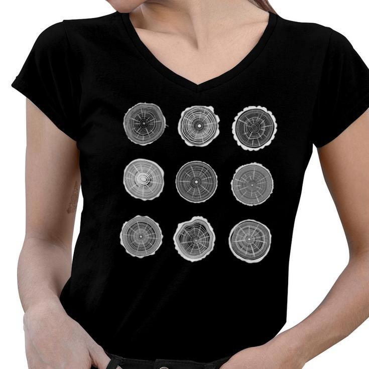 Tree Trunk Pattern Tree Forest Growth Rings Women V-Neck T-Shirt