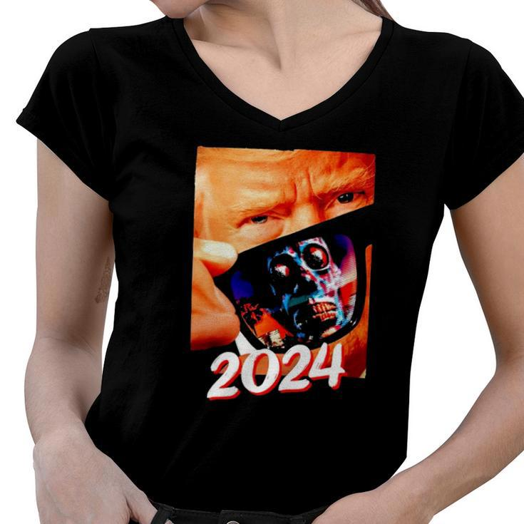 Trump 2024 They Live Donald Trump Supporter Women V-Neck T-Shirt