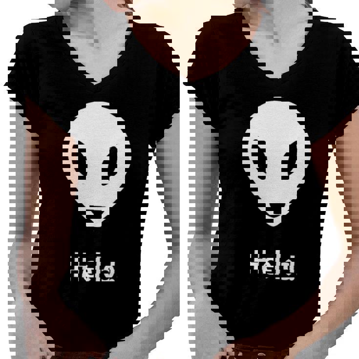 Ufo Alien Hello Science Fiction Lover Women V-Neck T-Shirt