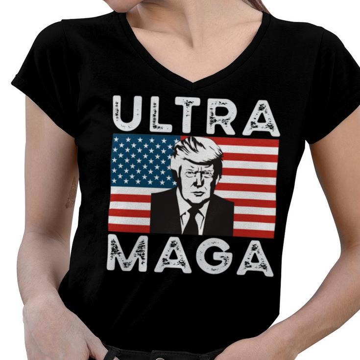 Ultra Maga Funny Trump Biden Usa Women V-Neck T-Shirt
