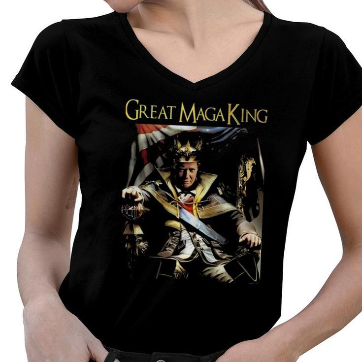 Ultra Maga Great Maga King  Great Maga King Trump 2024 Republican Women V-Neck T-Shirt