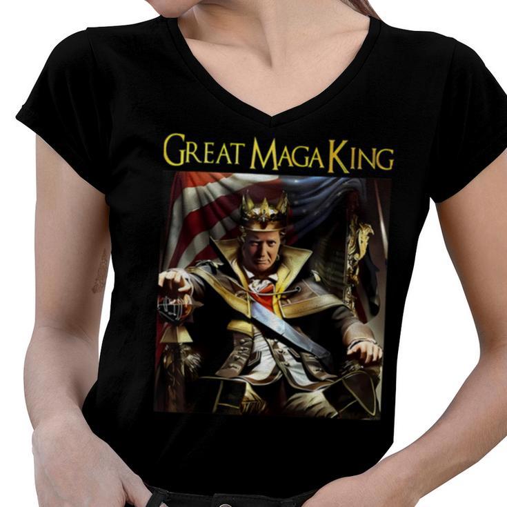 Ultra Maga Great Maga King Shirt Great Maga King Trump 2024 Women V-Neck T-Shirt