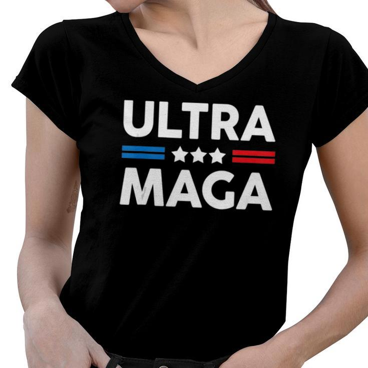 Ultra Maga Patriotic Trump Republicans Conservatives Apparel  Women V-Neck T-Shirt