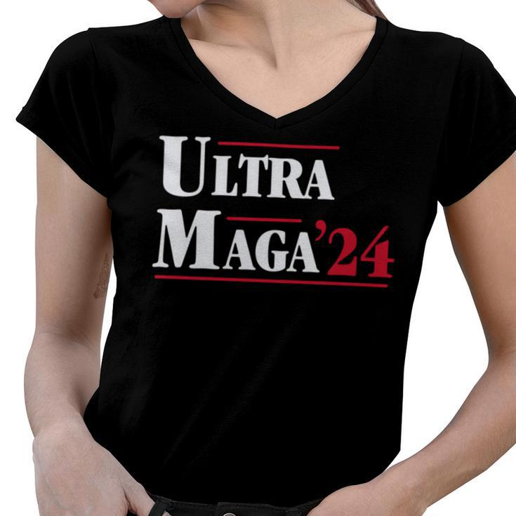 Ultra Maga Retro Style Red And White Text Women V-Neck T-Shirt