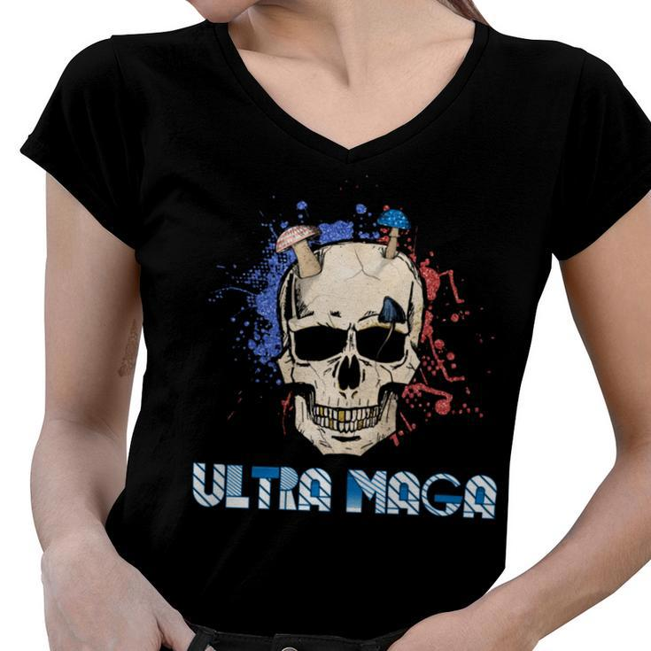Ultra Maga Skull  Make America Great Again Women V-Neck T-Shirt
