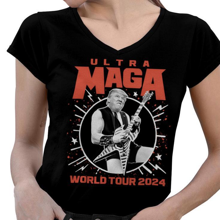 Ultra Maga Trump 2024 Tshirt Heavy Metal World Tour Women V-Neck T-Shirt