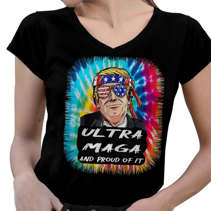 Ultra Maga Trump America Fun Tie Dye  Women V-Neck T-Shirt