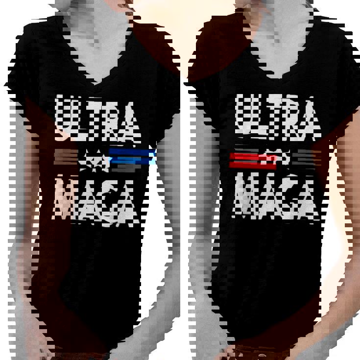 Ultra Mega Patriotic Trp Republicans Conservatives Apparel  Women V-Neck T-Shirt