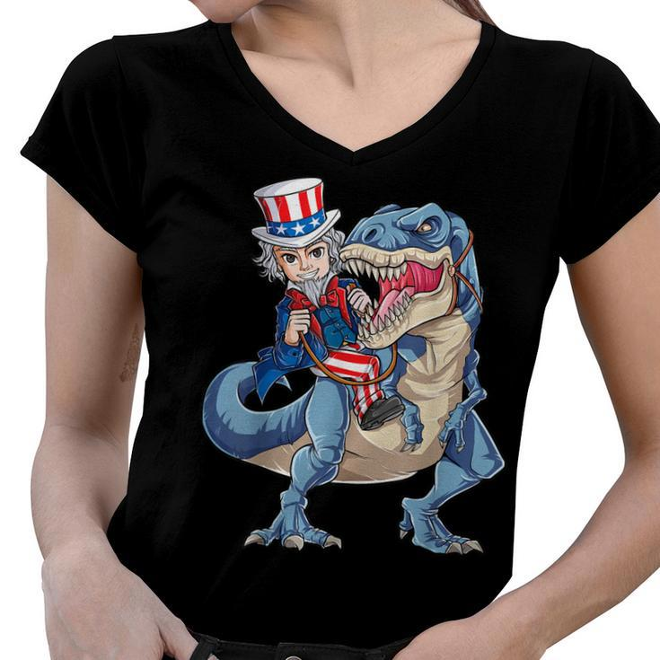 Uncle Sam Dinosaur T  4Th Of July T Rex Kids Boys Gifts Women V-Neck T-Shirt