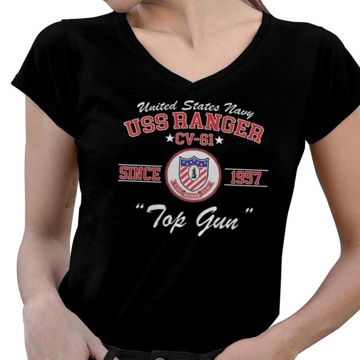 United States Navy Uss Ranger Cv-61  Women V-Neck T-Shirt