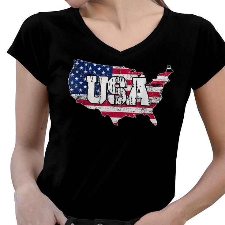 Usa  American Flag United States Of America 4Th Of July  Women V-Neck T-Shirt