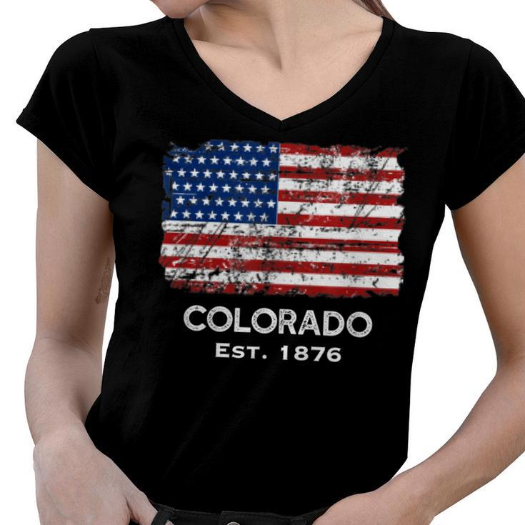 Usa Flag 4Th Of July Colorado   Women V-Neck T-Shirt