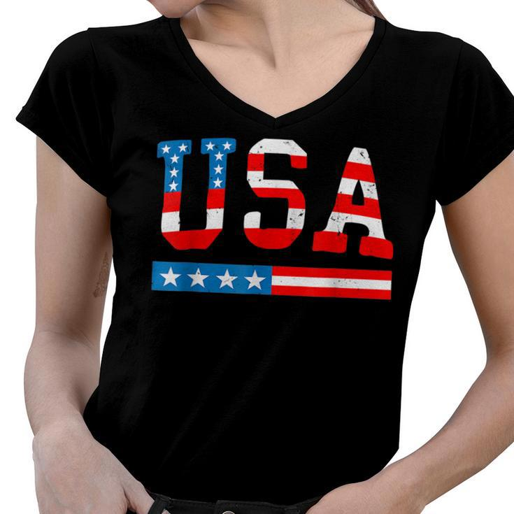 Usa Flag American  4Th Of July Merica America Flag Usa  Women V-Neck T-Shirt