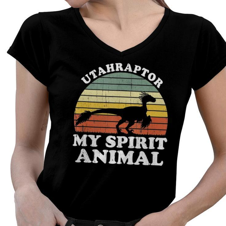 Utahraptor Dinosaur Spirit Animal Paleontologist Women V-Neck T-Shirt