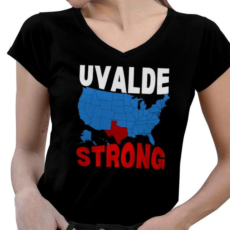 Uvalde Strong Gun Control Now  Pray For Texas Usa Map Women V-Neck T-Shirt