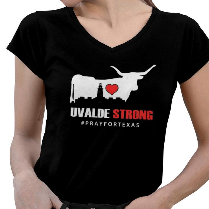Uvalde Strong Pray For Texas Anti Gun Pray For Texas Women V-Neck T-Shirt