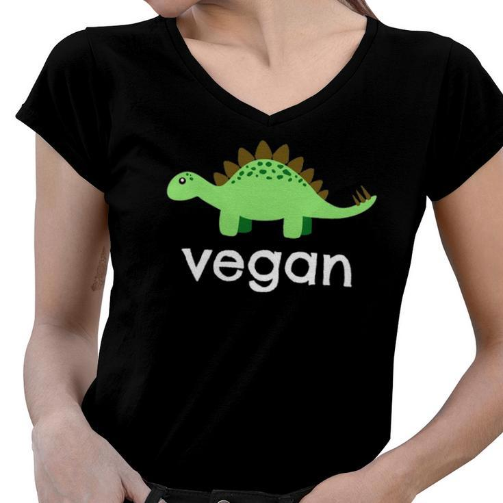 Vegan Dinosaur Green Save Wildlife Women V-Neck T-Shirt