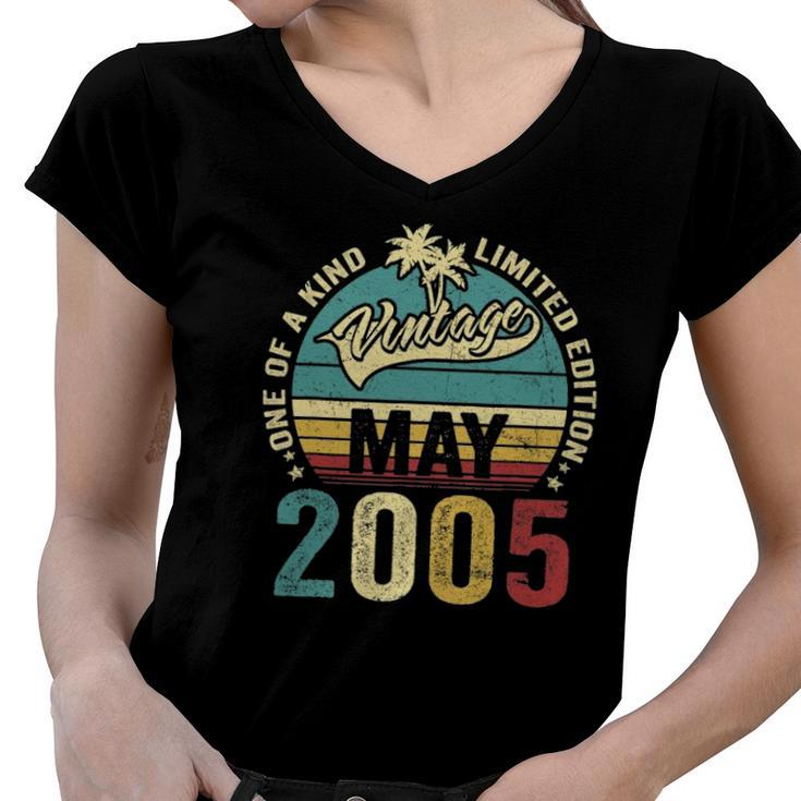 Vintage 17 Years Old May 2005 Decorations 17Th Birthday Women V-Neck T-Shirt