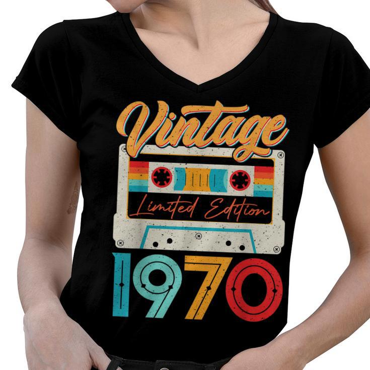 Vintage 1970 Awesome 52 Years Old Retro 52Nd Birthday Bday  Women V-Neck T-Shirt