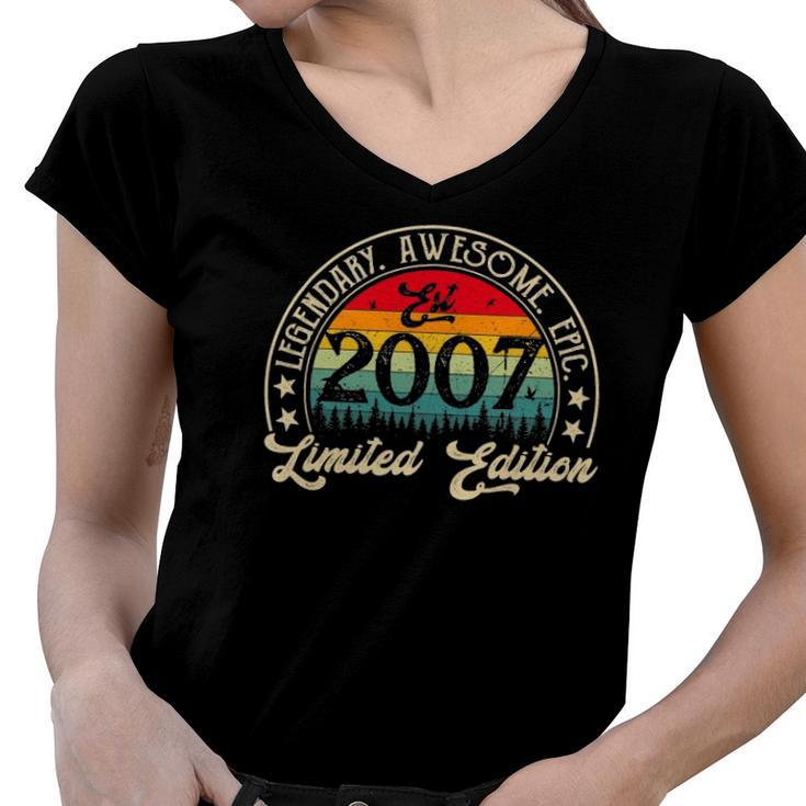 Vintage 2007 Limited Edition 2007 15Th Birthday 15 Years Old Women V-Neck T-Shirt