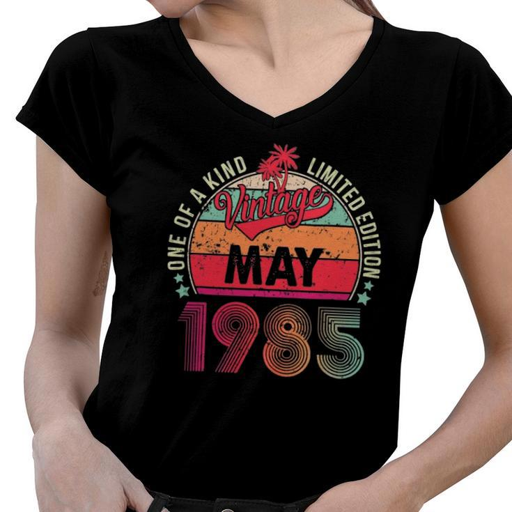 Vintage 37Th Birthday Awesome Since May 1985 Gift Women V-Neck T-Shirt
