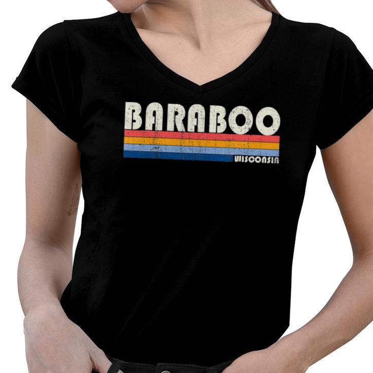 Vintage 70S 80S Style Baraboo Wi Women V-Neck T-Shirt