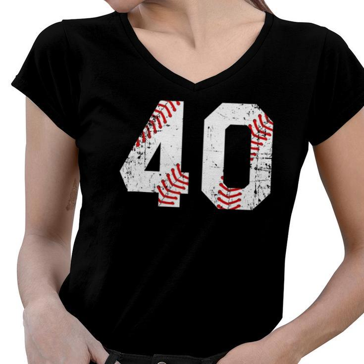 Vintage Baseball 40 Jersey Number Women V-Neck T-Shirt