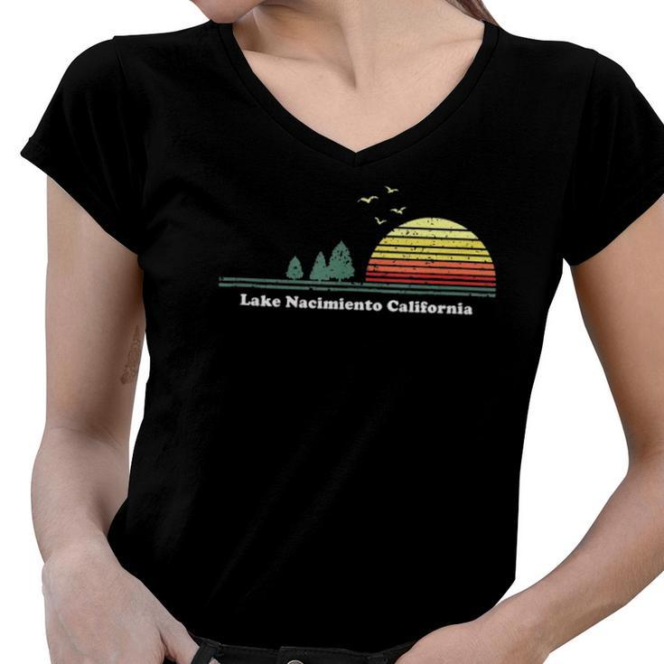 Vintage Lake Nacimiento California Sunset Souvenir Print Women V-Neck T-Shirt