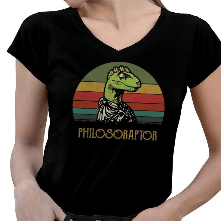 Vintage Philosoraptor Dinosaurs Lovers Gift Women V-Neck T-Shirt