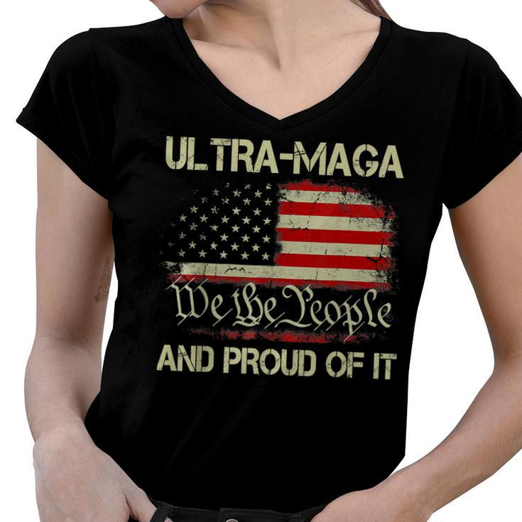 Vintage Ultra Maga And Proud Of It We The People Usa Flag  Women V-Neck T-Shirt