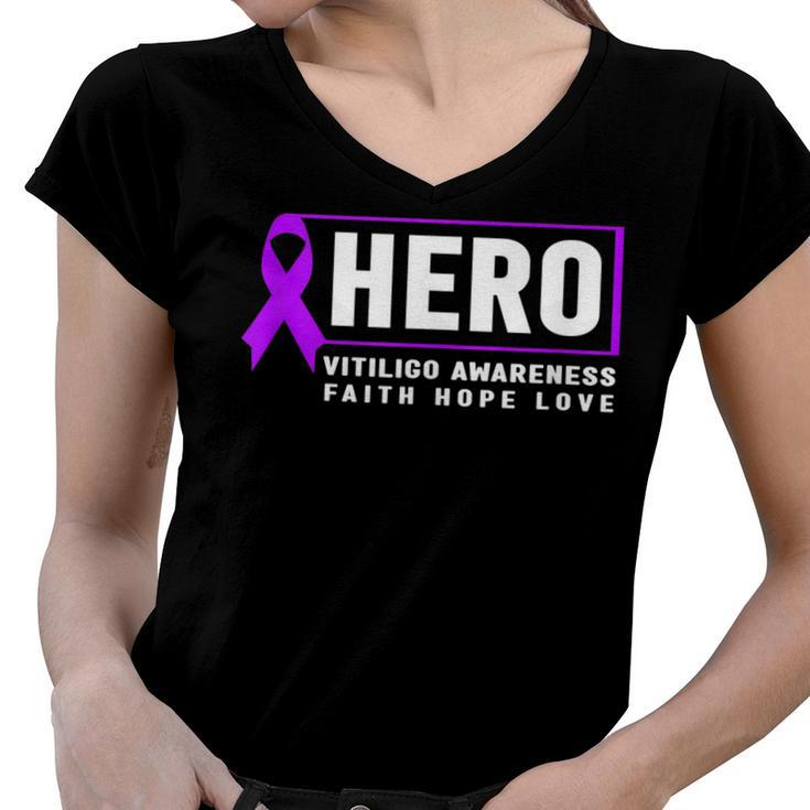 Vitiligo Awareness Hero  - Purple Vitiligo Awareness  Women V-Neck T-Shirt