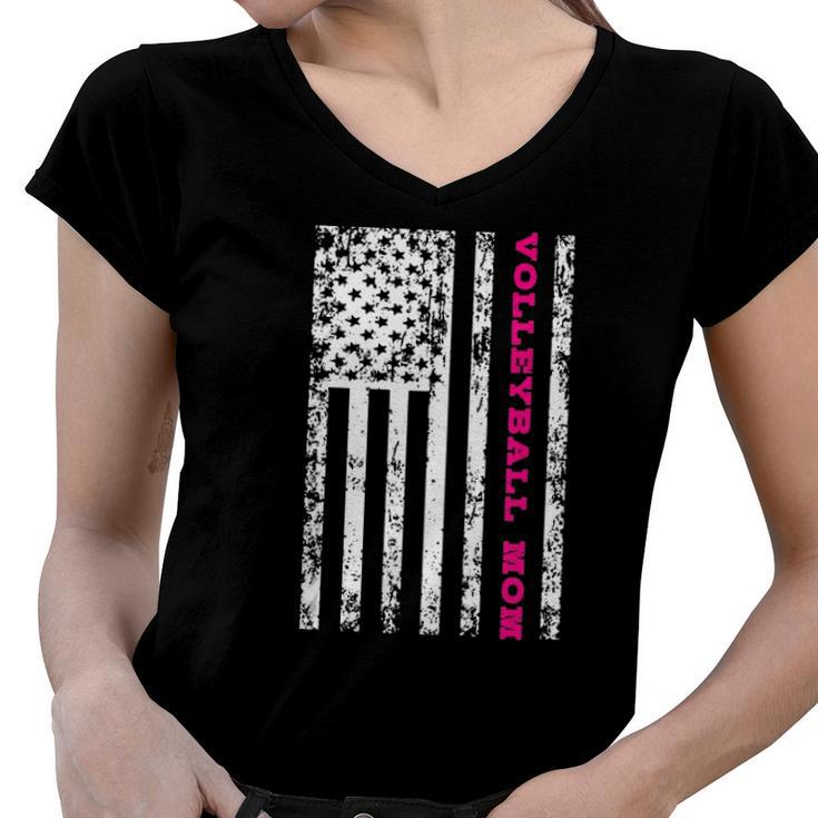 Volleyball Mom American Flag  Women V-Neck T-Shirt
