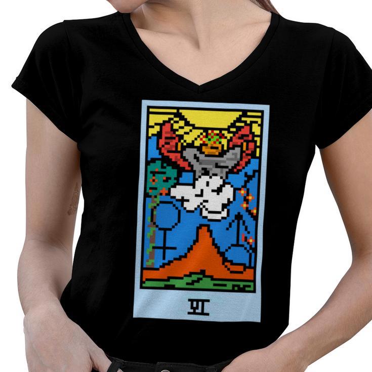 Wait Is This Pixel Art Tarot Yellow - Major Arcana The Lovers Design For  Stickers And Women V-Neck T-Shirt