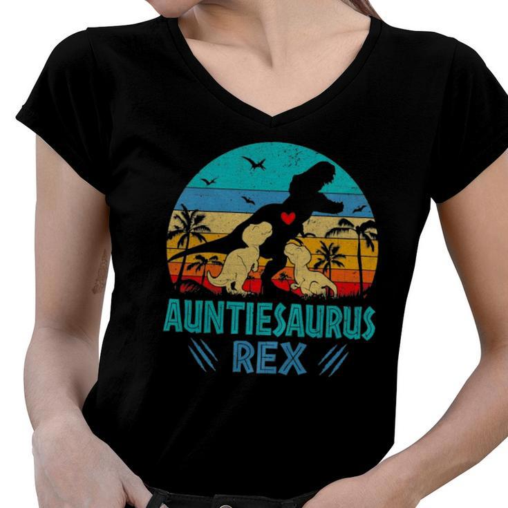 Womens Auntiesaurusrex Dinosaur Mommy Saurus Family Matching Women V-Neck T-Shirt