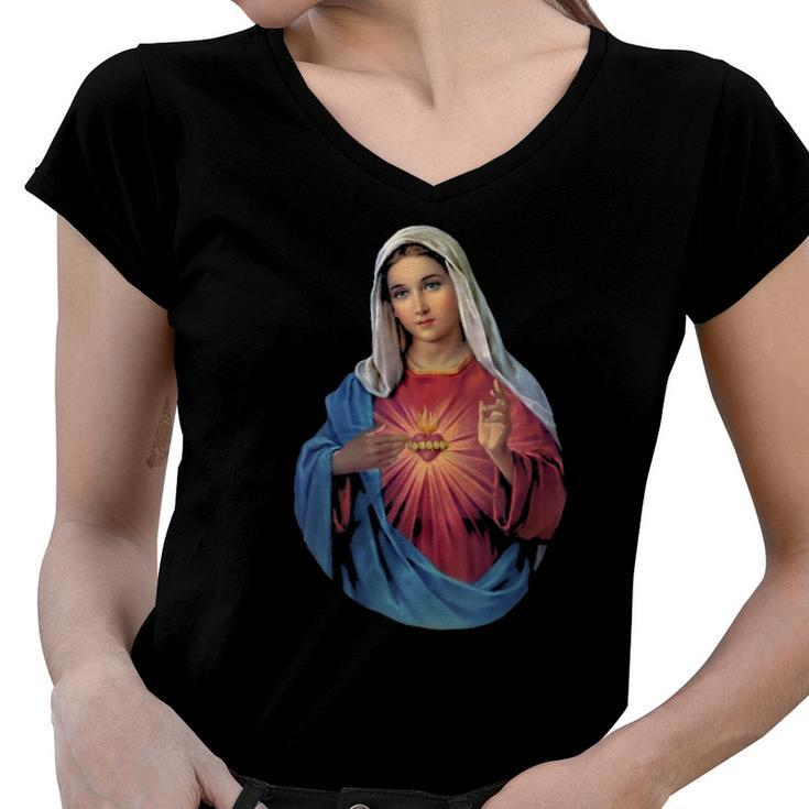 Womens Immaculate Heart Of Mary V-Neck Women V-Neck T-Shirt