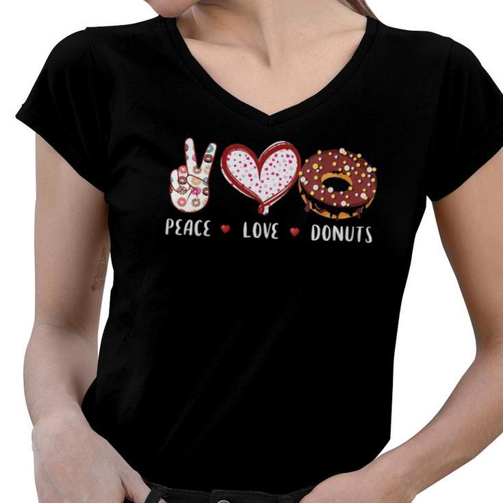 Womens Peace Love Donuts Chocolate Doughnut Men Women Kids Boy Girl  Women V-Neck T-Shirt