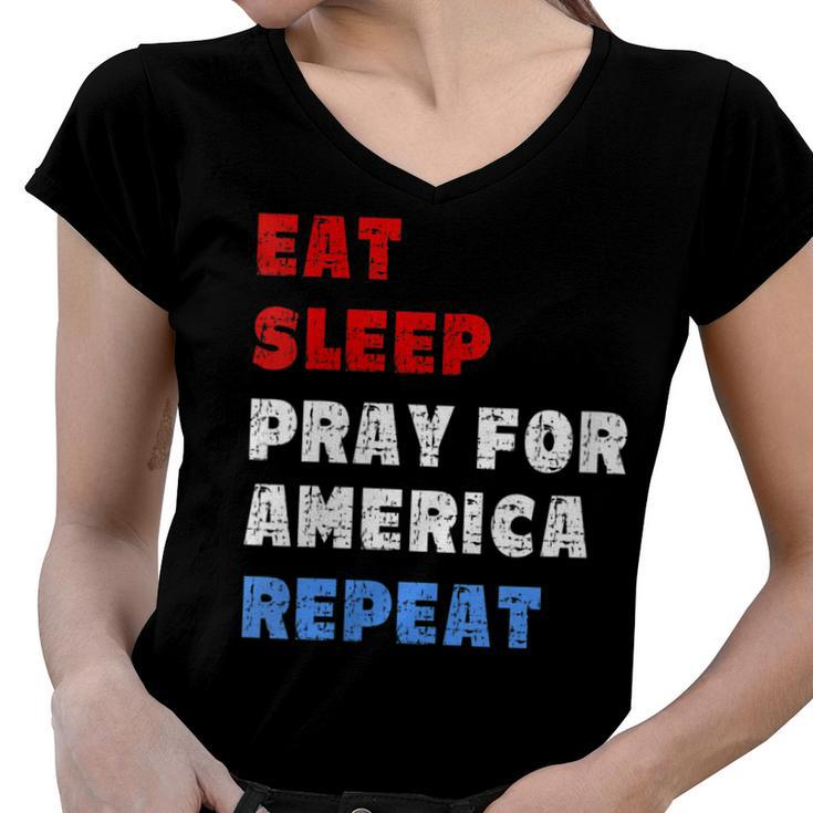 Womens Pray For America Patriotic Christian Saying 4Th Of July Meme  Women V-Neck T-Shirt
