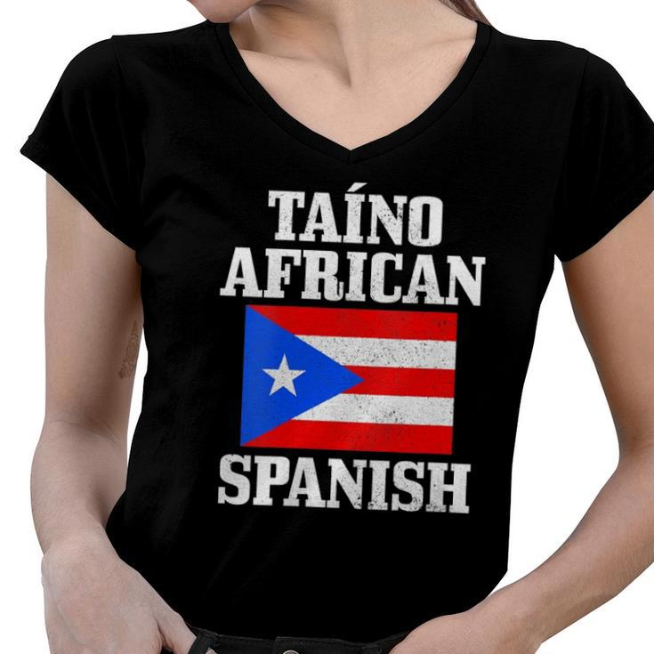 Womens Taino African Spanish Puerto Rico Flag Taina Boricua Boriken Women V-Neck T-Shirt