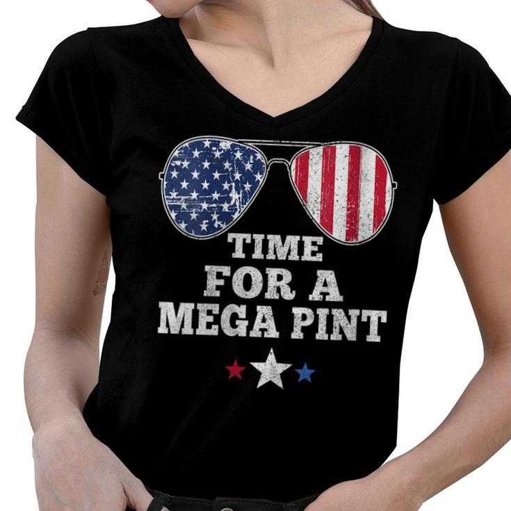 Womens Time For A Mega Pint Funny 4Th Of July Patriotic Sunglasses  Women V-Neck T-Shirt