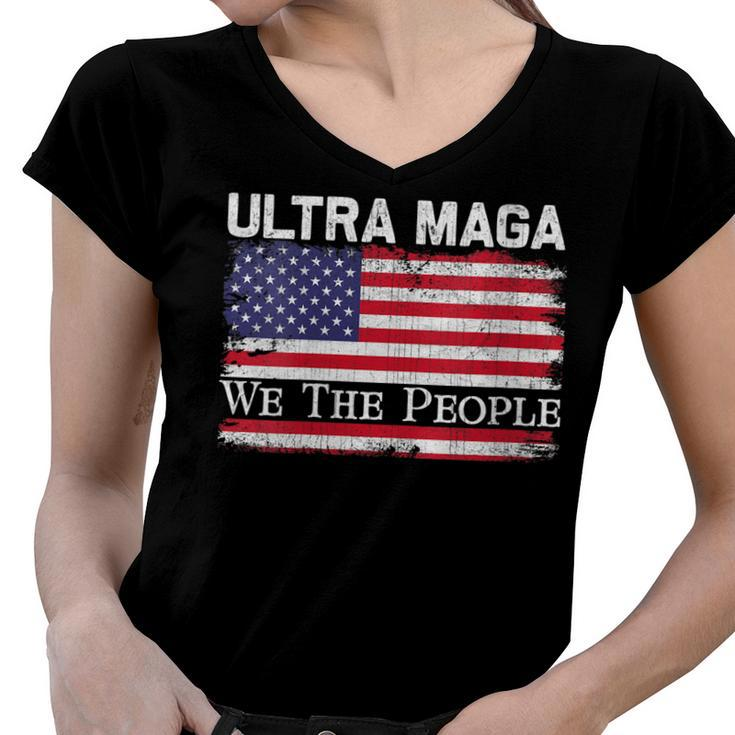 Womens We Are The People Men And Women Vintage Usa Flag Ultra Mega  Women V-Neck T-Shirt