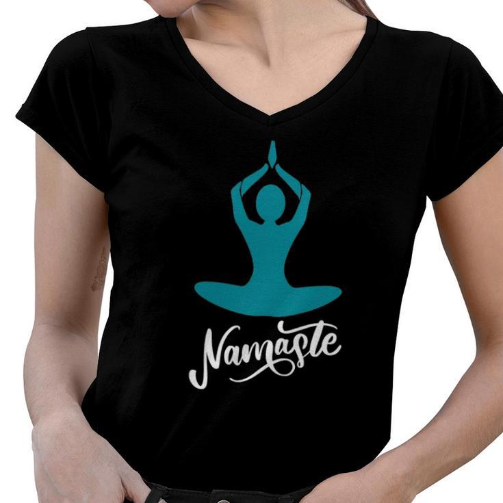 Yoga Namaste Lotus Position Graphic Yoga Position Cool Women V-Neck T-Shirt