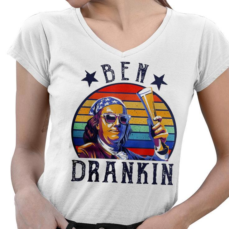 4Th Of July Ben Drankin Drinking Patriotic Funny  Women V-Neck T-Shirt