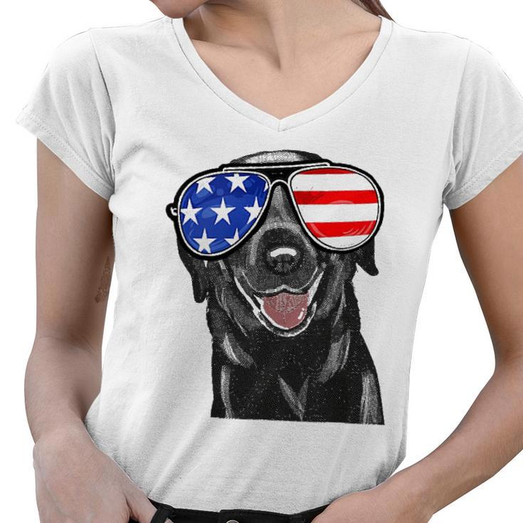 4Th Of July Funny Black Lab Dog American Love Women V-Neck T-Shirt