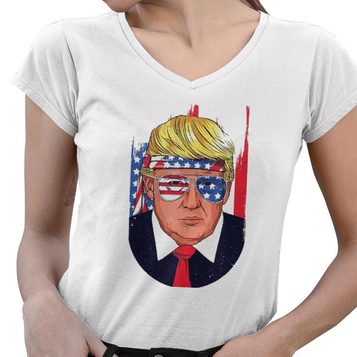 4Th Of July Usa Donald Trump Funny Patriotic American Gift  Women V-Neck T-Shirt